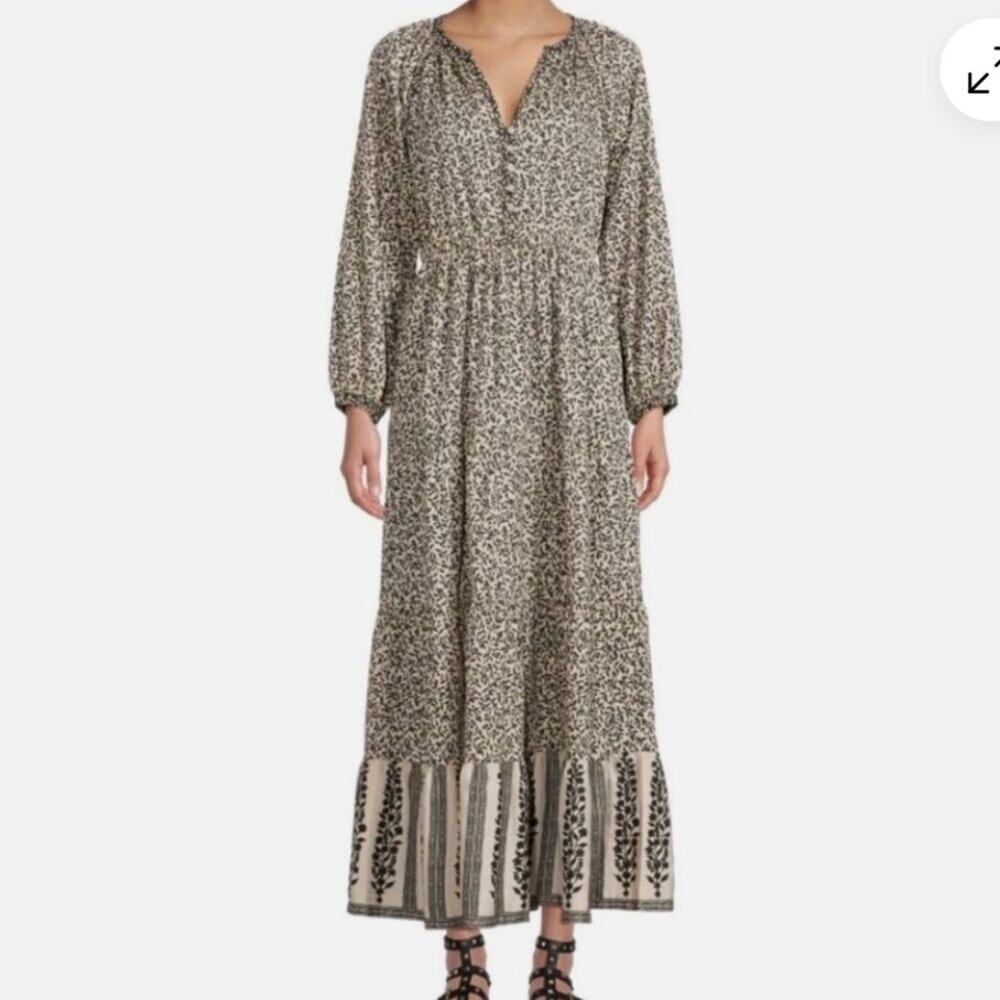 Faherty Phoebe Floral Block Print Maxi Dress S Boho Cotton Prairie